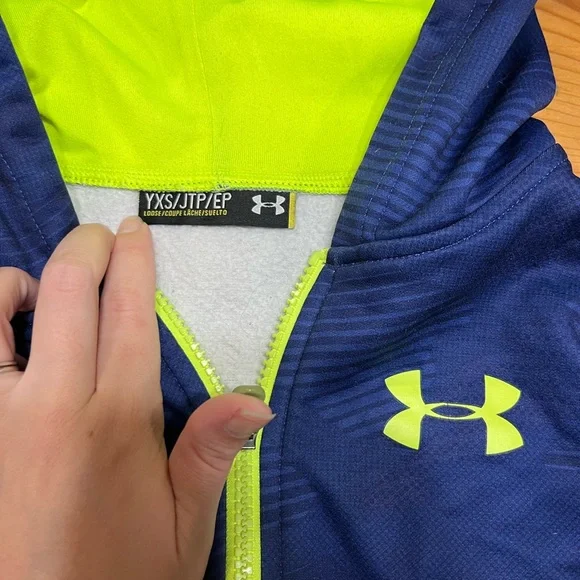 Under Armour Kids Navy and Neon Green Hoodie - Picture 2 of 3